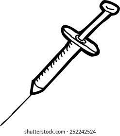 Hand drawn cartoon of single medical syringe