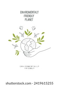 Hand drawn cartoon sketch of hands supporting the planet, as a nature conservation sign. Vector illustration of environmentally friendly planet.
Green energy concept. Sustainable lifestyle. 