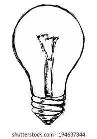 hand drawn, cartoon, sketch illustration of incandescent lamp