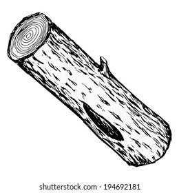 Hand Drawn, Cartoon, Sketch Illustration Of Wood Log