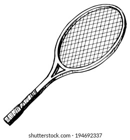 Hand Drawn, Cartoon, Sketch Illustration Of Tennis Bat