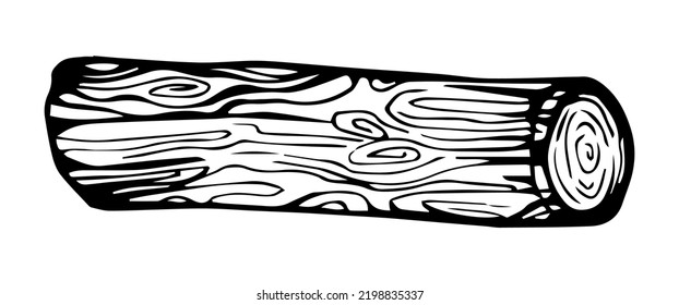 Hand Drawn, Cartoon, Sketch Illustration Of Wood Log