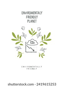 Hand drawn cartoon sketchof Carbon emissions reduction sign with Emission levels CO2. Vector illustration of Environmentally friendly planet. Carbon dioxide pollution.