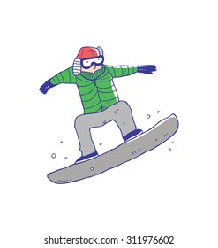 hand drawn cartoon skiing