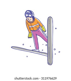 hand drawn cartoon skiing