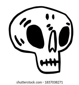 Hand drawn cartoon skull. Funny cartoon skull isolated on white background. Vector illustration.