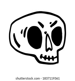 Hand drawn cartoon skull. Funny cartoon skull isolated on white background. Vector illustration.