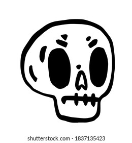 Hand drawn cartoon skull. Funny cartoon skull isolated on white background. Vector illustration.