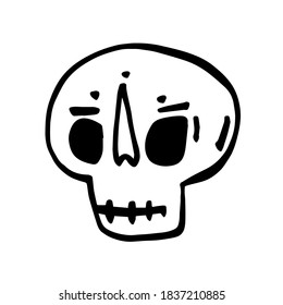 Hand drawn cartoon skull. Funny cartoon skull isolated on white background. Vector illustration.