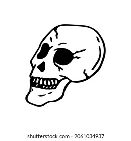 Hand drawn cartoon skull. Funny cartoon skull isolated on white background. Vector illustration.