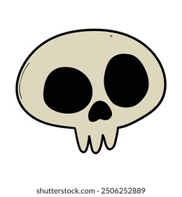 Hand drawn cartoon skull isolated on white background. Halloween, anatomy. Vector illustration.