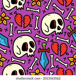 hand drawn cartoon skull pattern designs for backgrounds, wallpapers, clothes, stickers and more