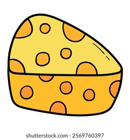 Hand drawn cartoon slice of cheese isolated on white background. Vector illustration.
