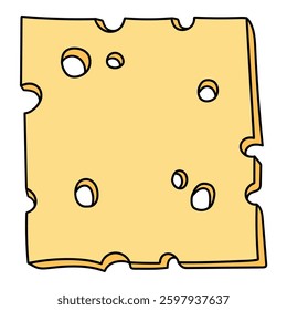 Hand drawn cartoon slice of cheese isolated on white background. Vector illustration.