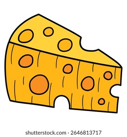 Handgezeichnete Cartoon-Scheibe Käse einzeln auf weißem Hintergrund. Vektorgrafik.