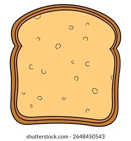 Hand drawn cartoon slice of toast bread isolated on white background. Vector illustration.