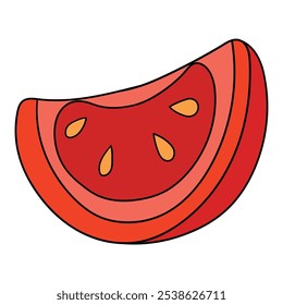 Handgezeichnete Cartoon-Tomatenscheibe einzeln auf weißem Hintergrund. Vektorgrafik.