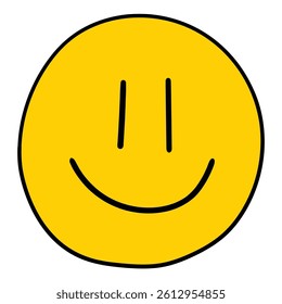 Hand drawn cartoon smile face emoji isolated on white background. Vector illustration.