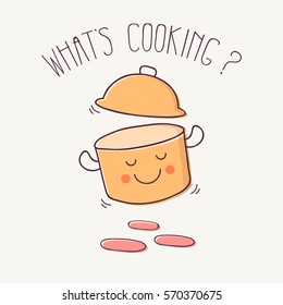 Hand Drawn Cartoon Smiling Cooking Pot