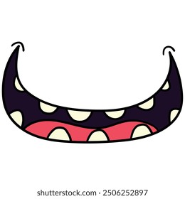 Hand drawn cartoon smiling monster mouth isolated on white background. Halloween. Vector illustration.