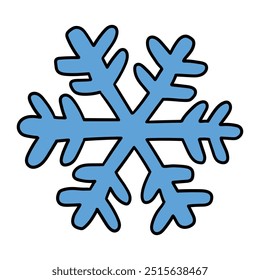Hand drawn cartoon snowflake isolated on white background. New Year and Christmas concept, ornament, pattern. Vector illustration.