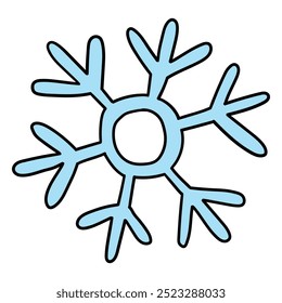 Hand drawn cartoon snowflake isolated on white background. Vector illustration.