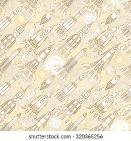 hand drawn cartoon space seamless pattern. vector kids illustration