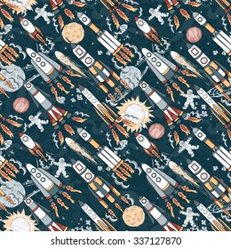 hand drawn cartoon space seamless pattern. vector kids illustration