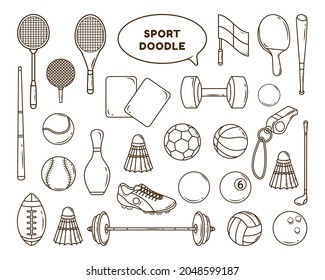 Herramientas deportivas de dibujos a mano colorear el diseño del paquete de doodle