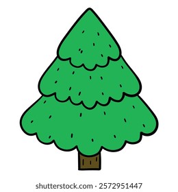 Hand drawn cartoon spruce tree isolated on white background. Vector illustration.