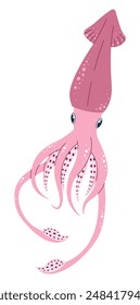 Hand drawn cartoon squid. Vector illustration of a sea animal in doodle style. Suitable for decoration, sticker design