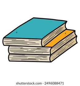 Handgezeichneter Cartoon-Stapel von Büchern einzeln auf weißem Hintergrund. Vektorgrafik.