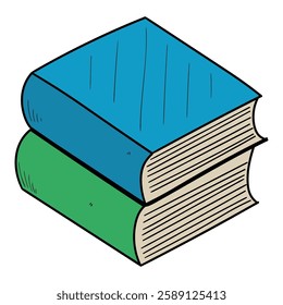 Hand drawn cartoon stack of books isolated on a white background. Vector illustration.