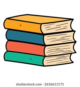 Hand drawn cartoon stack of books isolated on white background. Vector illustration.