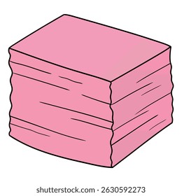 Pilha desenhada à mão de desenhos animados de folhas de papel cor-de-rosa isoladas sobre fundo branco. Ilustração vetorial.