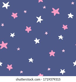 Hand drawn Cartoon Star Seamless pattern Background Wallpaper. Combination colors of blue and pink. Pattern for textile, fabric, print, wrapping, paper, and more.