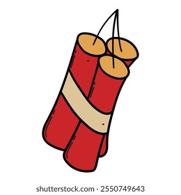 Handgezeichneter Cartoonstab aus Dynamit einzeln auf weißem Hintergrund. Vektorgrafik.