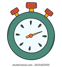 Hand drawn cartoon stopwatch isolated on white background. Vector illustration.