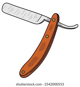 Hand drawn cartoon straight razor isolated on white background. Vector illustration.