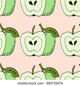 Hand drawn cartoon style apple vector seamless texture