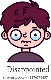 Hand drawn cartoon style. Boy with emotion upset, crying. Emoticons with different emotional moods. vector illustration.