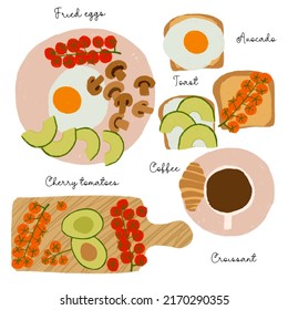 Hand drawn cartoon style breakfast element . Food illustration in naive design