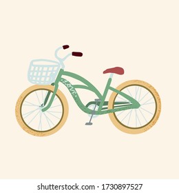 Hand drawn cartoon style city women bicycle in front. isolated vector image
