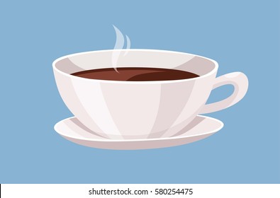 Hand Drawn Cartoon Style Cup. Vector Illustration Caffeine Drink. Hot and Fresh Black Coffee isolated on blue background