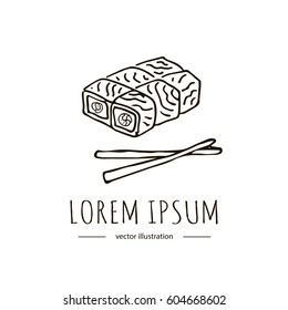 Hand drawn cartoon style doodle Sushi rolls icon. Colorful Japanese traditional cuisine dishes nigiri, temaki Vector illustration doodle isolated on white background for asian restaurant menu.