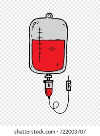 Hand drawn cartoon style doodle Blood donation bag with tube icon.