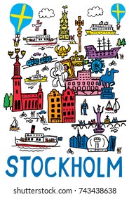 スウェーデン ストックホルムの手描きの漫画スタイルのイラスト のベクター画像素材 ロイヤリティフリー Shutterstock