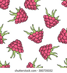 Hand drawn cartoon style raspberry vector seamless texture