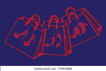 Hand drawn cartoon style shopping bags design