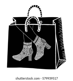 Hand drawn cartoon style shopping bags design